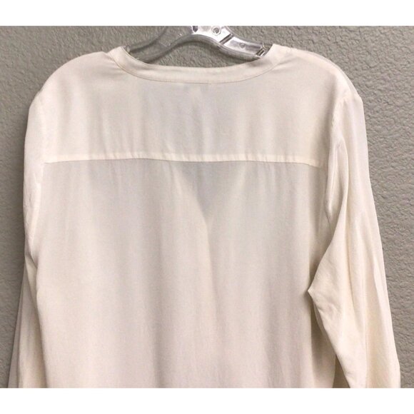 Garnet Hill Blouse 100% Silk Ivory Buttons Pleats Long Sleeves 16 Roll Tab Slv - Picture 5 of 12